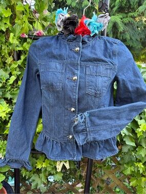 RARE Banana Republic TAILORED  Denim Ruffle Hem Jacket Colab @ Olivia Palermo